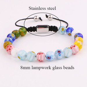 8mm Lampwork Glass Millefiori Beads Bracelet Adjustable Bracelet
